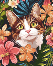 Charger l'image dans la galerie, Peinture par numéros Figured'Art Chat avec fleurs tropicales