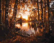 Charger l'image dans la galerie, Peinture par numéros Figured'Art Lac aux Bouleaux Dorés