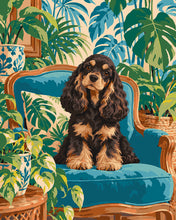 Charger l'image dans la galerie, Peinture par numéros Figured'Art Cocker dans un salon tropical
