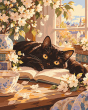 Charger l'image dans la galerie, Peinture par numéros Figured'Art Chat noir et coin fleuri