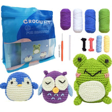 Charger l'image dans la galerie, Kit Amigurumi Crochet - Hibou, Pingouin et Grenouille