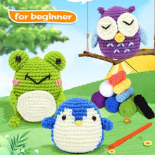 Charger l'image dans la galerie, Kit Amigurumi Crochet - Hibou, Pingouin et Grenouille