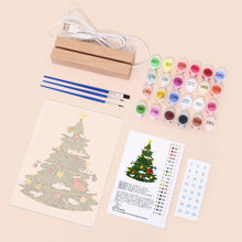 Charger l'image dans la galerie, Peinture par numéros - Support en bois avec Lumière LED 15x20cm - Sapin de Noël