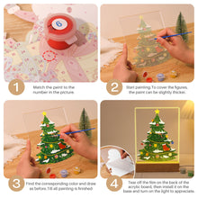 Charger l'image dans la galerie, Peinture par numéros - Support en bois avec Lumière LED 15x20cm - Sapin de Noël
