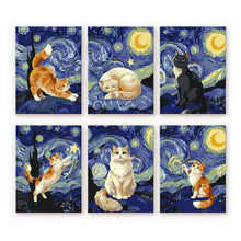 Charger l'image dans la galerie, Mini Peinture par numéros 15x20cm (6 pièces) - Chats Nuit Étoilée Figured'Art