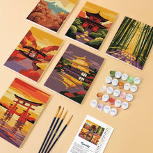 Charger l'image dans la galerie, Mini Peinture par numéros 15x20cm (6 pièces) - Coucher de Soleil au Japon