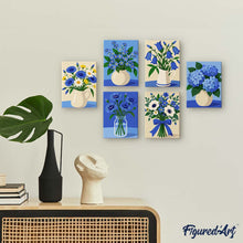 Charger l'image dans la galerie, Mini Série Peinture par Numéros 15x20cm (6 pièces) - Fleurs Sauvages Bleues