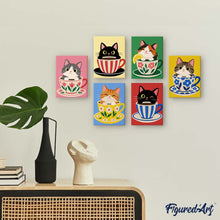 Charger l'image dans la galerie, Mini Série Peinture par Numéros 15x20cm (6 pièces) - Chats dans des Tasses de Thé