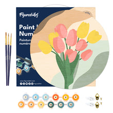 Charger l'image dans la galerie, Peinture par Numéro sur Disque en bois - Bouquet de Tulipes