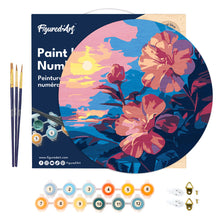 Charger l'image dans la galerie, Peinture par Numéro sur Disque en bois - Hibiscus au coucher de soleil