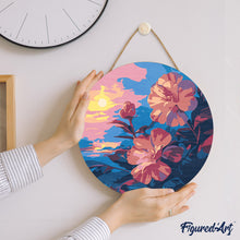 Charger l'image dans la galerie, Peinture par Numéro sur Disque en bois - Hibiscus au coucher de soleil