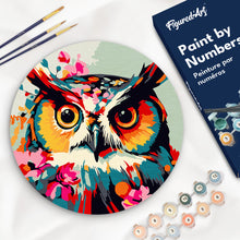 Charger l'image dans la galerie, Peinture par Numéro sur Disque en bois - Hibou Fantaisie et Fleurs