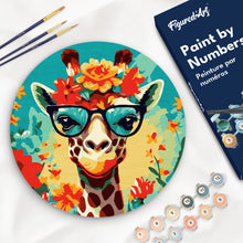 Charger l'image dans la galerie, Peinture par Numéro sur Disque en bois - Girafe fantaisie et fleurs