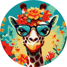 Charger l'image dans la galerie, Peinture par Numéro sur Disque en bois - Girafe fantaisie et fleurs
