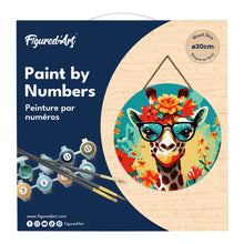 Charger l'image dans la galerie, Peinture par Numéro sur Disque en bois - Girafe fantaisie et fleurs