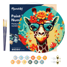 Charger l'image dans la galerie, Peinture par Numéro sur Disque en bois - Girafe fantaisie et fleurs