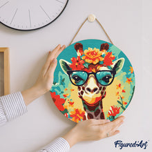 Charger l'image dans la galerie, Peinture par Numéro sur Disque en bois - Girafe fantaisie et fleurs