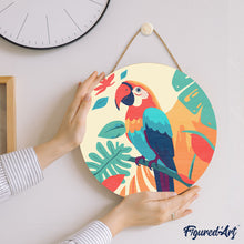Charger l'image dans la galerie, Peinture par Numéro sur Disque en bois - Perroquet Tropical