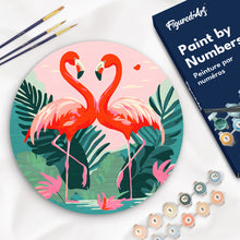 Charger l'image dans la galerie, Peinture par Numéro sur Disque en bois - Flamants Roses Tropicaux