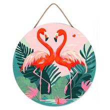 Charger l'image dans la galerie, Peinture par Numéro sur Disque en bois - Flamants Roses Tropicaux