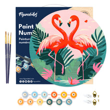Charger l'image dans la galerie, Peinture par Numéro sur Disque en bois - Flamants Roses Tropicaux