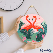 Charger l'image dans la galerie, Peinture par Numéro sur Disque en bois - Flamants Roses Tropicaux