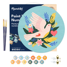 Charger l'image dans la galerie, Peinture par Numéro sur Disque en bois - Oiseau et fleurs
