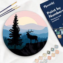 Charger l'image dans la galerie, Peinture par Numéro sur Disque en bois - Cerf majestueux et Paysage