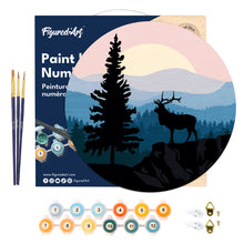 Charger l'image dans la galerie, Peinture par Numéro sur Disque en bois - Cerf majestueux et Paysage