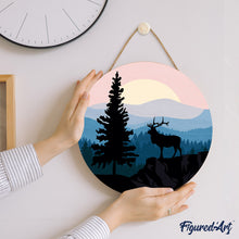 Charger l'image dans la galerie, Peinture par Numéro sur Disque en bois - Cerf majestueux et Paysage