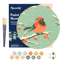 Charger l'image dans la galerie, Peinture par Numéro sur Disque en Bois - Oiseau Rouge d'Hiver