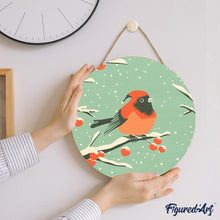 Charger l'image dans la galerie, Peinture par Numéro sur Disque en Bois - Oiseau Rouge d'Hiver