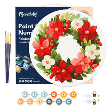 Charger l'image dans la galerie, Peinture par Numéro sur Disque en Bois - Couronne de Noël Florale
