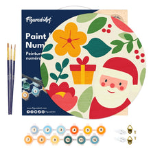 Charger l'image dans la galerie, Peinture par Numéro sur Disque en Bois - Père Noël et Fleurs