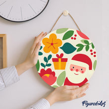 Charger l'image dans la galerie, Peinture par Numéro sur Disque en Bois - Père Noël et Fleurs