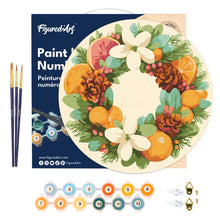 Charger l'image dans la galerie, Peinture par Numéro sur Disque en Bois - Couronne d’Agrumes et de Pin