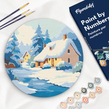 Charger l'image dans la galerie, Peinture par Numéro sur Disque en Bois - Chalet en Hiver