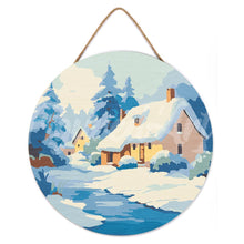 Charger l'image dans la galerie, Peinture par Numéro sur Disque en Bois - Chalet en Hiver