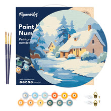 Charger l'image dans la galerie, Peinture par Numéro sur Disque en Bois - Chalet en Hiver