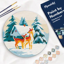 Charger l'image dans la galerie, Peinture par Numéro sur Disque en Bois - Biches et Cabane