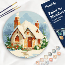 Charger l'image dans la galerie, Peinture par Numéro sur Disque en Bois - Maison en Briques sous la Neige