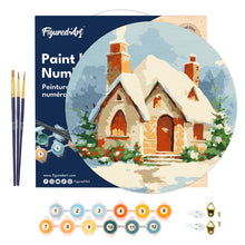 Charger l'image dans la galerie, Peinture par Numéro sur Disque en Bois - Maison en Briques sous la Neige