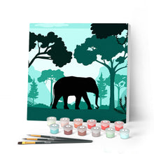 Charger l'image dans la galerie, Mini Peinture par Numéros petit format 20x20cm avec cadre Eléphant dans la forêt verte