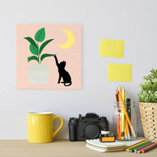 Charger l'image dans la galerie, Mini Peinture par Numéros petit format 20x20cm avec cadre Chaton et Plante au clair de Lune