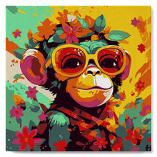 Charger l'image dans la galerie, Mini Peinture par Numéros 20x20cm avec cadre Singe Fantaisie et Fleurs