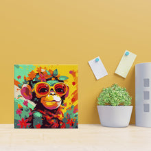 Charger l'image dans la galerie, Mini Peinture par Numéros 20x20cm avec cadre Singe Fantaisie et Fleurs