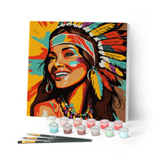 Charger l'image dans la galerie, Mini Peinture par Numéros 20x20cm avec cadre Femme Native Pop Art