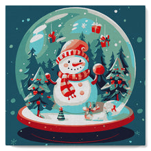 Charger l'image dans la galerie, Mini Peinture par Numéros 20x20cm avec cadre Bonhomme de Neige dans sa Boule