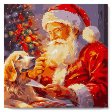 Charger l'image dans la galerie, Mini Peinture par Numéros 20x20cm avec cadre Père Noël et son Chien