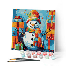Charger l'image dans la galerie, Mini Peinture par Numéros 20x20cm avec cadre Bonhomme de Neige et Cadeaux